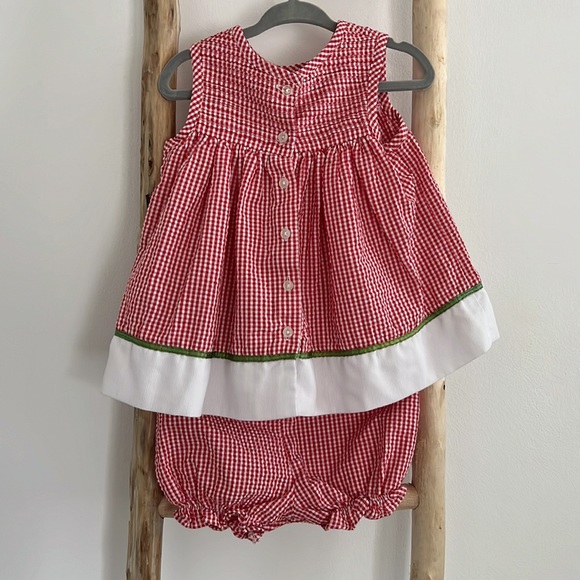 Red Gingham Dress & Bloomers 12 months - Picture 5 of 6
